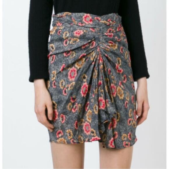 Isabel Marant Etoile Sevan Floral Print Ruched‎ Multicolor Mini Skirt Sz 40 / 8 - Picture 1 of 9